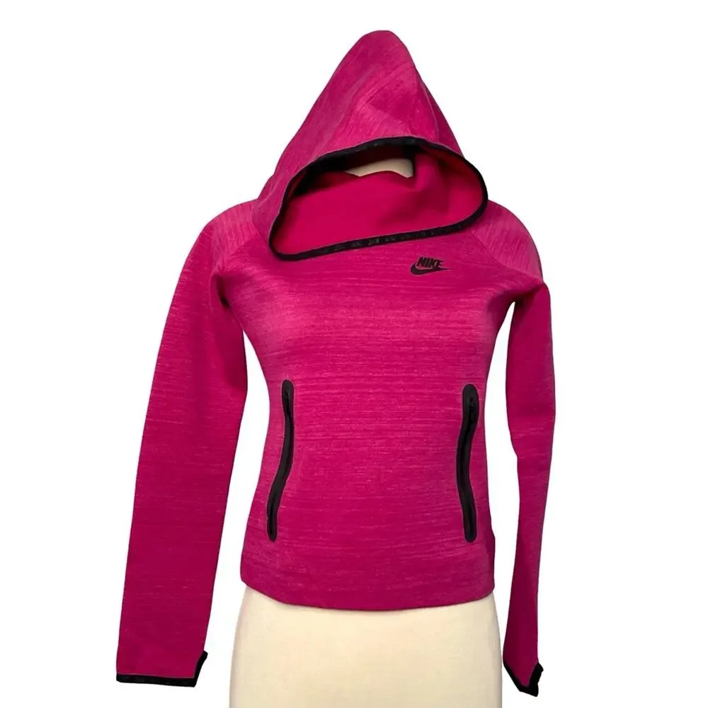 Nike Fuchsia Tech Pullover scuba Hood Kangaroo Zipper Pockets Thumbholes Medium